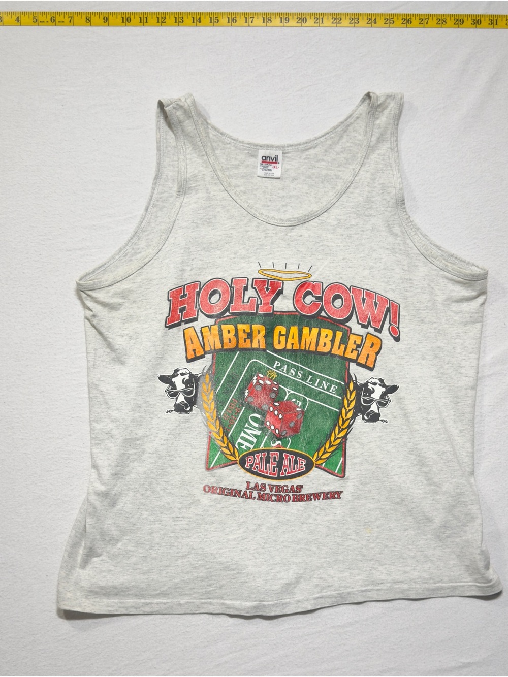 Anvil Holy Cow! Amber Gambler Graphic Tank Top - Light Gray